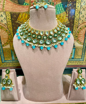 TURQUOISE POLKI KUNDAN NECKLACE SET