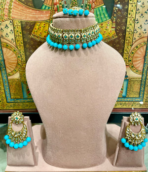 TURQUOISE KUNDAN CHOKER NECKLACE SET