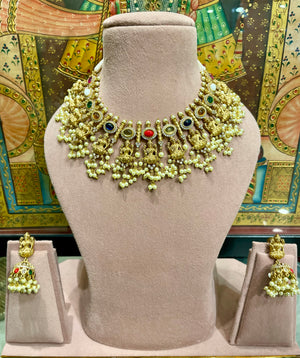 NAVRATANA LAXMI TRADITIONAL TEMPLE NECKLACE SET