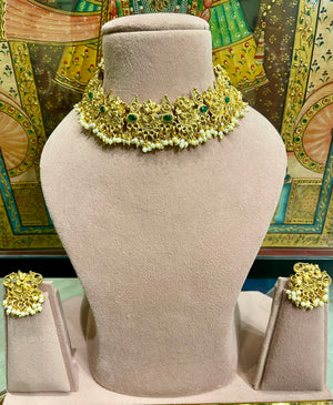 LORD GANESH SOUTH INDIAN GOLD TONED TEMPLE NECKLACE SET