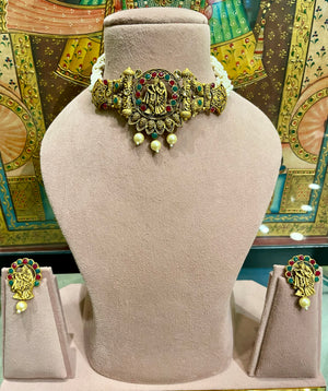 RAJWADI RADHE KRISHNA MATT FINISH CHOKER NECKLACE SET