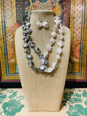 BAROQUE DOUBLE STRING PEARL NECKLACE SET