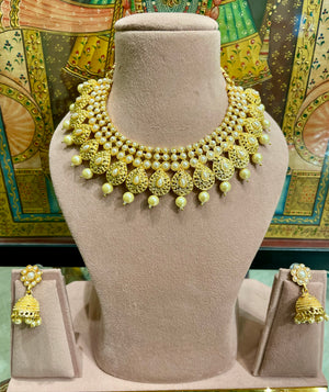 GOLDEN PEARL SOUTH INDIAN NECKLACE GOLD TONED NECKLACE SET
