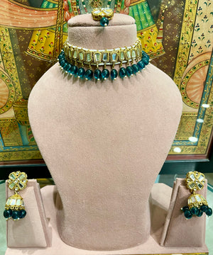 MIRROR JAIPURI DARK GREEN CHOKER SET