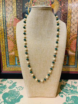 PEARL & SEMI PRECIOUS STONE LONG STRING NECKLACE (GREEN)