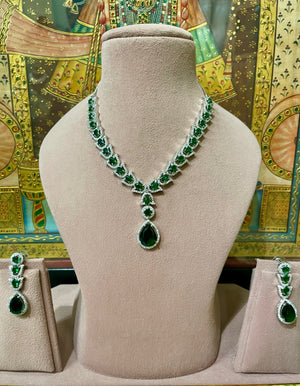 EMERALD GREEN AMERICAN DIAMOND (AD) DESIGNER NECKLACE SET