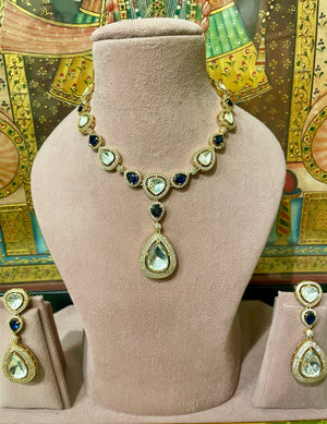 TYAANI KUNDAN MOISSANITE AMETHYST DESIGNER NECKLACE SET