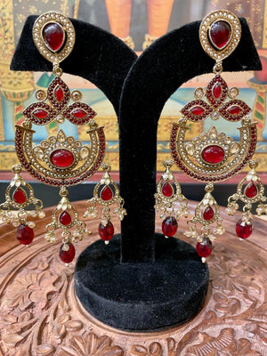 MAROON CHANDBALI DESIGNER ETHNIC DANGLER EARRINGS