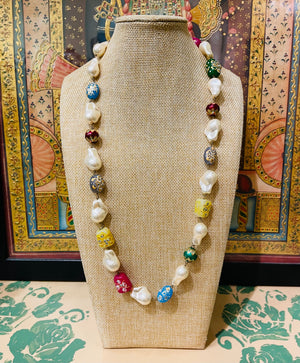 BAROQUE PEARL & SEMI PRECIOUS MEENA STONES LONG NECKLACE