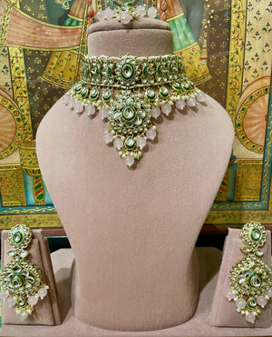 SOFT PINK KUNDAN GOLD PLATED BRIDAL CHOKER SET