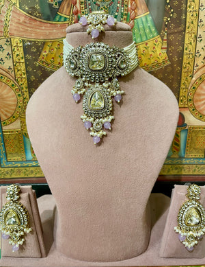 LAVENDER NIZAM KUNDAN PEARL CHOKER SET