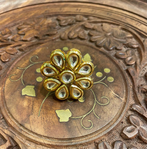 GOLD TONED MEENA KUNDAN COCKTAIL PARTY RING