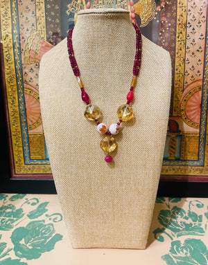SEMI PRECIOUS STONE & CRYSTAL BALLS PENDANT NECKLACE