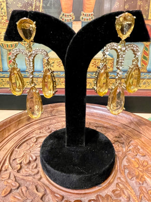 YELLOW AMERICAN DIAMOND (AD) DANGLER EARRINGS