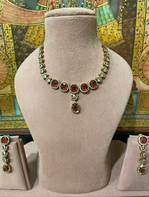 PINK RUBY MOISSANITE DESIGNER NECKLACE SET