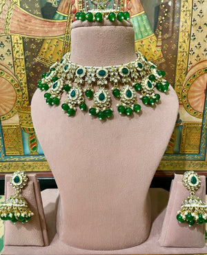 GREEN GOLD PLATED KUNDAN MONALISA BRIDAL SET