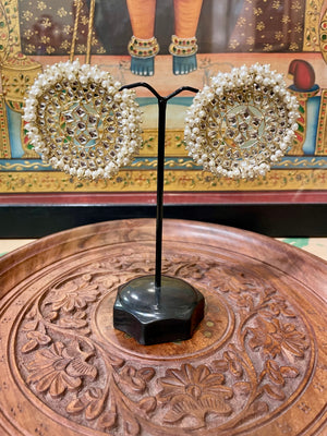 ROUND POLKI PEARL STUD EARRINGS