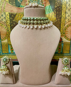 SOFT PINK KUNDAN GOLD PLATED SEMI BRIDAL NECKLACE SET