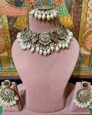 MONALISA STONES SABYASACHI INSPIRED DESIGNER NECKLACE SET (IVORY WHITE)