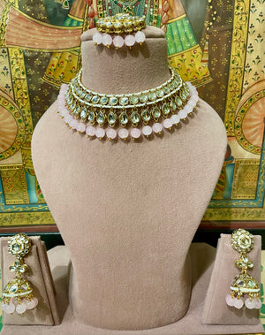 SOFT PINK ETHNIC KUNDAN JHUMKI NECKLACE SET