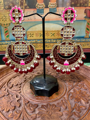 MAROON CHANDBALI TRADITIONAL DESIGN EARRINGS