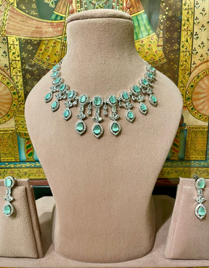 MINT GREEN AMERICAN DIAMOND (AD) BRIDAL NECKLACE SET