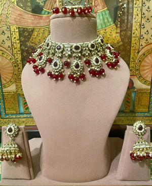 RUBY RED GOLD PLATED KUNDAN MONALISA BRIDAL SET