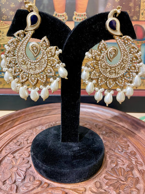 IVORY WHITE PEACOCK DESIGN TRADITIONAL EARRINGS