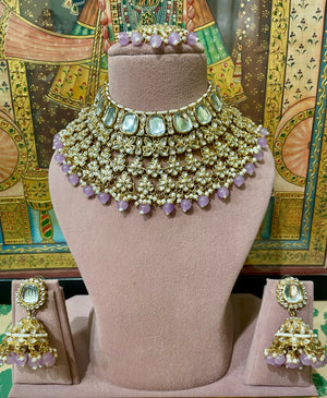 LAVENDER KUNDAN POLKI DESIGNER BRIDAL NECKLACE SET