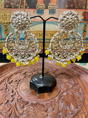 YELLOW TRADITIONAL POLKI CHANDBALI EARRINGS