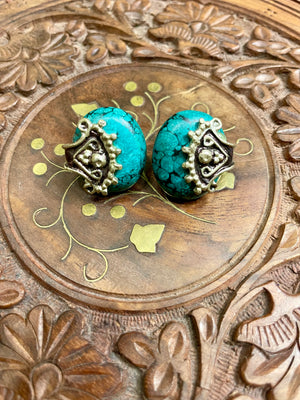 TURQUOISE PURE SILVER STUD EARRINGS
