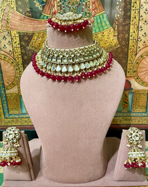 DARK PINK JODHA KUNDAN BRIDAL NECKLACE SET