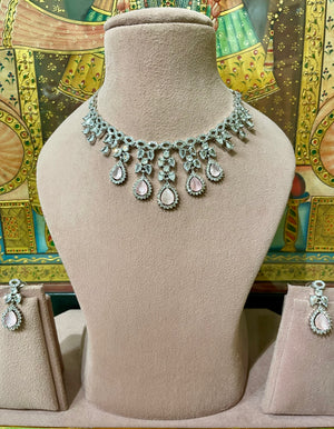 PINK AMERICAN DIAMOND (AD) ROYAL DESIGNER NECKLACE SET