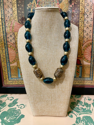 GREEN ONYX GOLDEN SPACERS LONG STRING NECKLACE