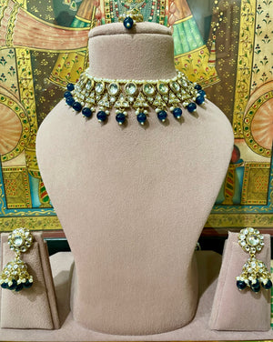 DARK BLUE GOLD PLATED KUNDAN NECKLACE SET