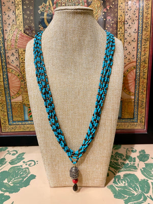 TURQUOISE LONG STRINGS ANTIQUE PENDANT NECKLACE