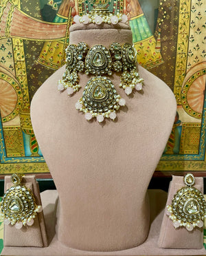 SOFT PINK GOLD PLATED NIZAM KUNDAN BRIDAL CHOKER SET