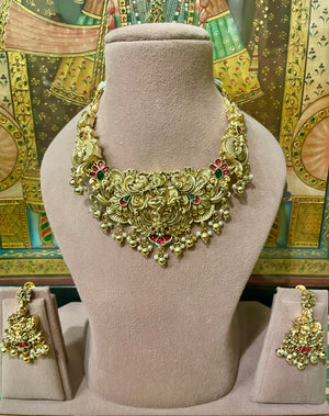 TRADITIONAL SOUTH INDIAN LORD KRISHNA BRIDAL TEMPLE NECKLACE SET