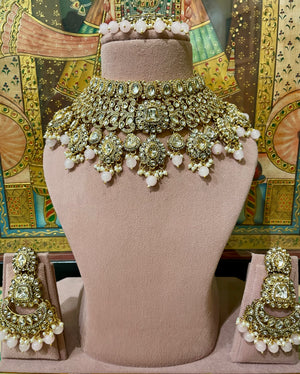 SOFT PINK GOLD PLATED JODHA KUNDAN BRIDAL SET