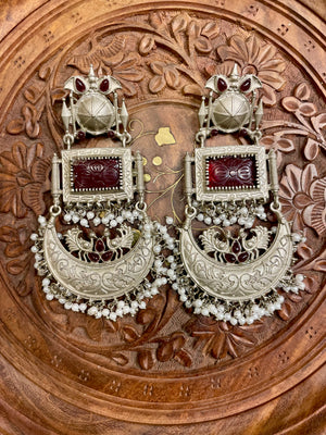 OXIDISED SILVER DESIGNER TRADITIONAL CHANDBALI DANGLERS