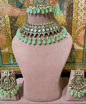 MINT GREEN KUNDAN DESIGNER BRIDAL SET