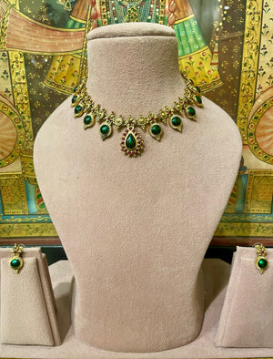 GREEN TRADITIONAL SOUTH INDIAN NECKLACE SET