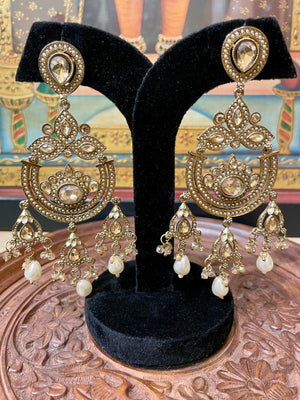GOLDEN CHANDBALI DESIGNER DANGLER EARRINGS