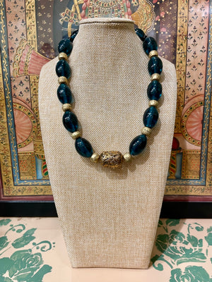 GREEN ONYX GOLDEN SPACERS DESIGNER STRING NECKLACE