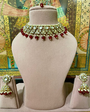 RUBY RED GOLD PLATED KUNDAN NECKLACE SET