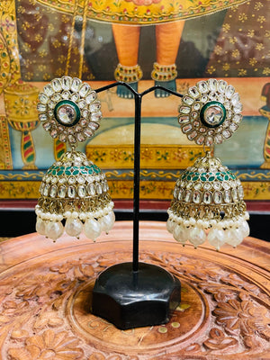 IVORY WHITE POLKI JHUMKI EARRINGS