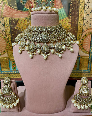 IVORY WHITE GOLD PLATED JODHA KUNDAN BRIDAL SET