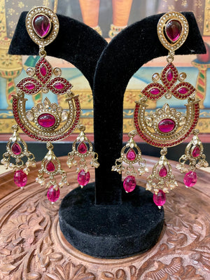 DARK PINK CHANDBALI DESIGNER ETHNIC DANGLER EARRINGS