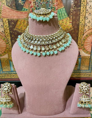 MINT GREEN JODHA KUNDAN BRIDAL NECKLACE SET