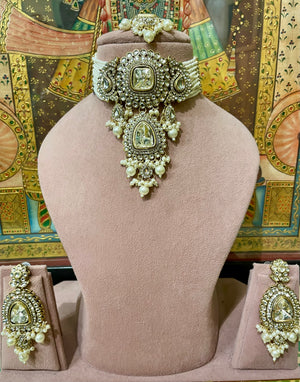 IVORY WHITE NIZAM KUNDAN PEARL CHOKER SET